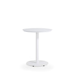 Outdoor aluminum counter height bistro table with round aluminum slat top in white frame