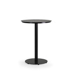 Outdoor aluminum bar height bistro table with round aluminum slat top in dark color frame