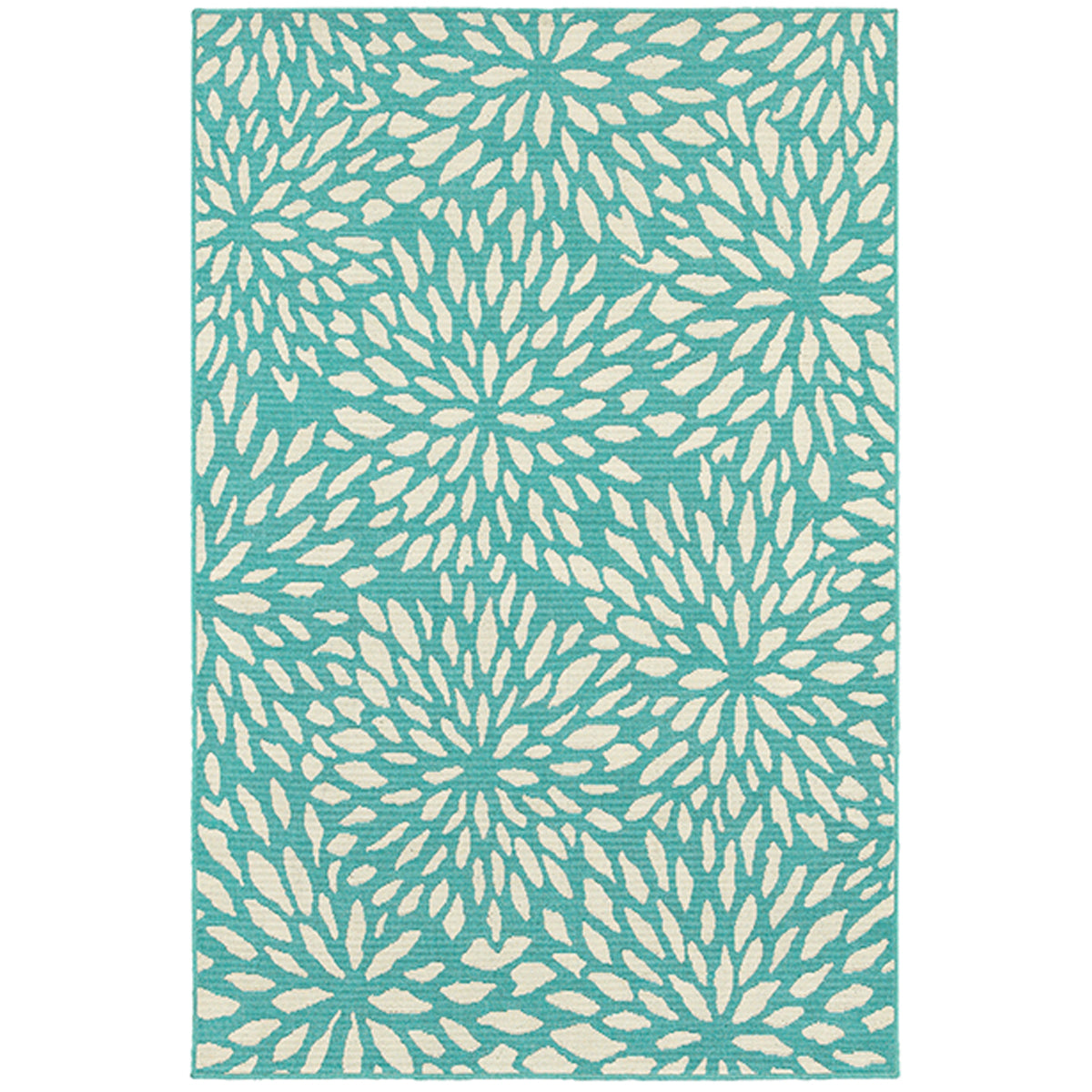 Meridian Indoor/Outdoor Aqua Ivory Flower Rug 63" x 90"