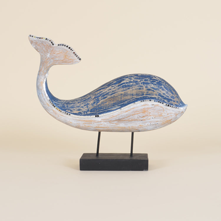 Indoor Blue Whale on Stand with Mirrored Mosaic Accent