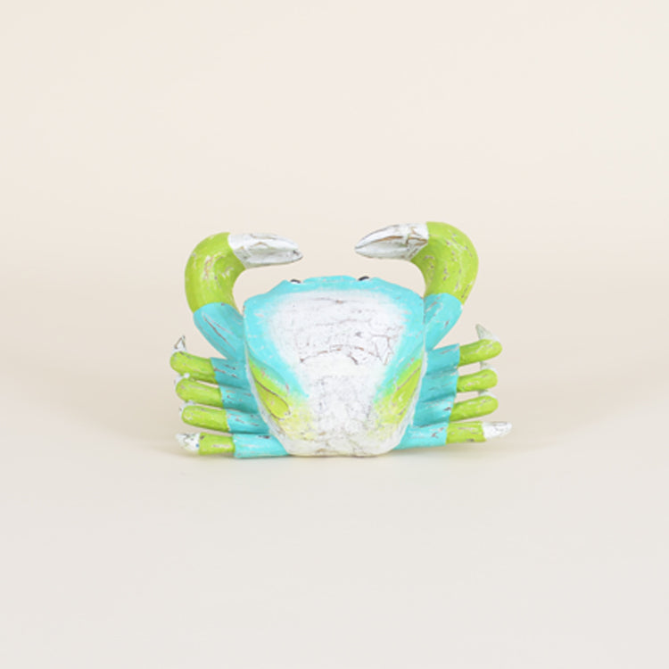 Indoor Wooden Crab with Aqua & Green Highlights