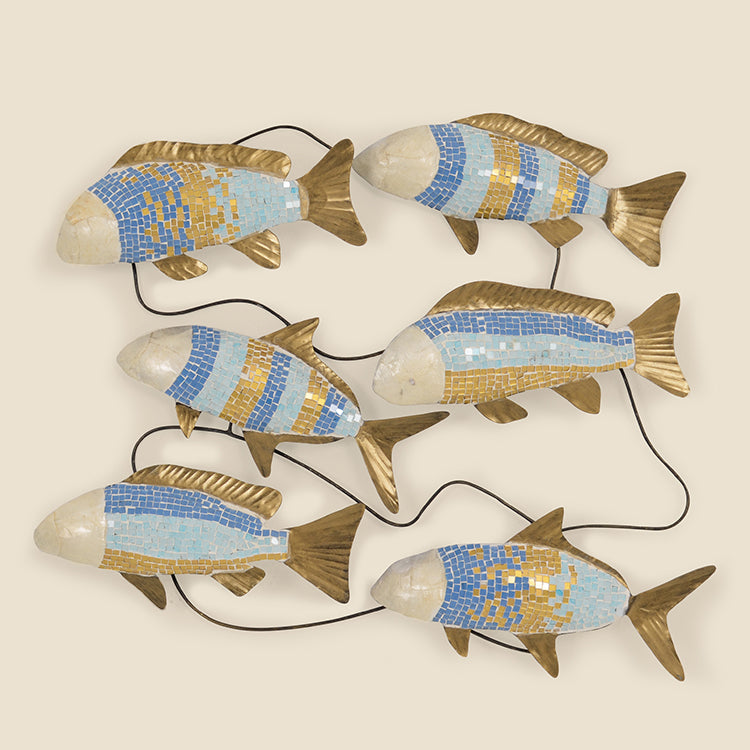 Indoor Six Mosaic Fish on a Wire