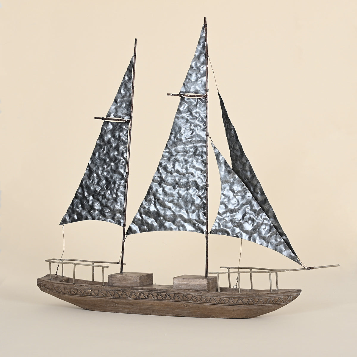 Wooden Sailboat with Metal Sails