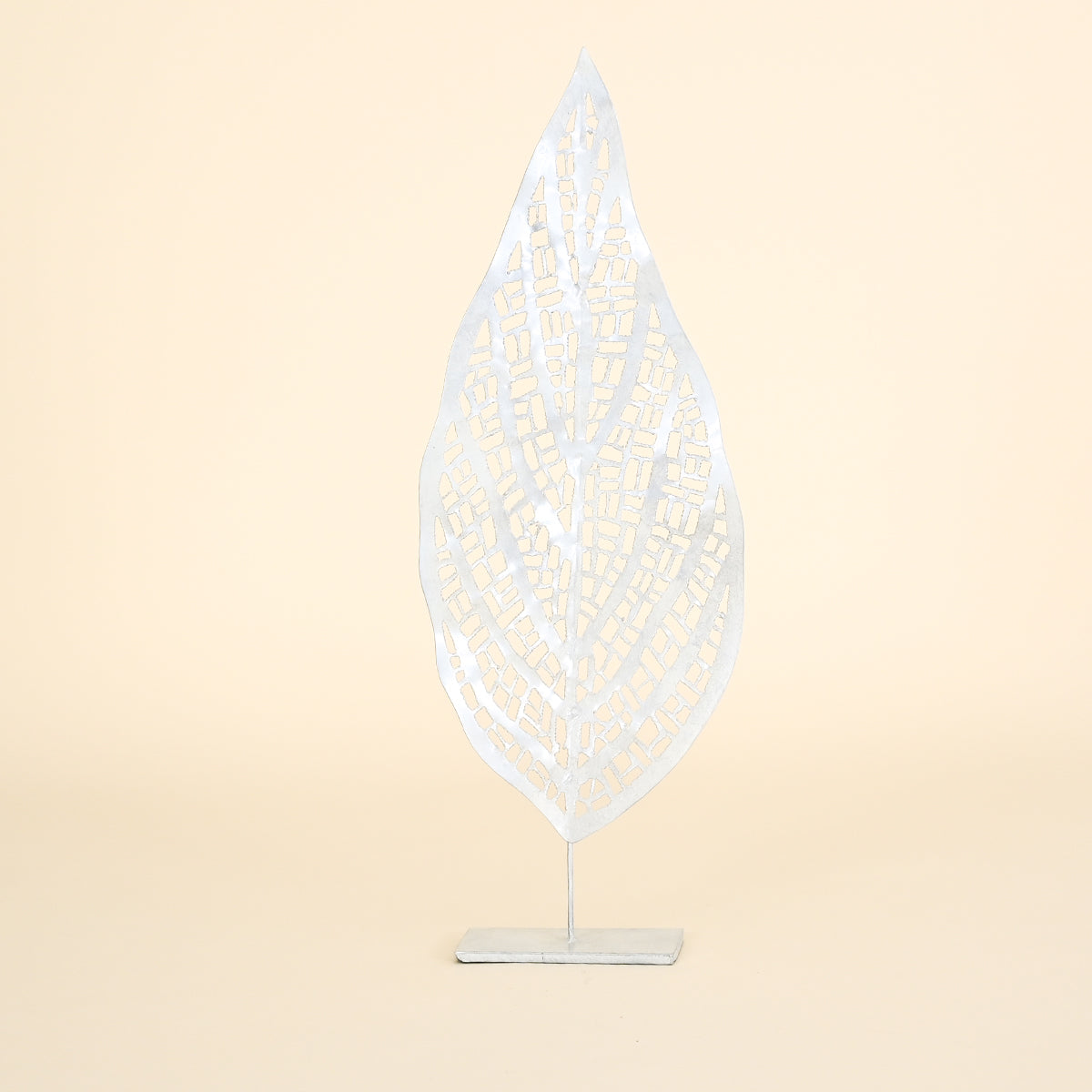 Metal Leaf on Stand, White Pearlized Finish