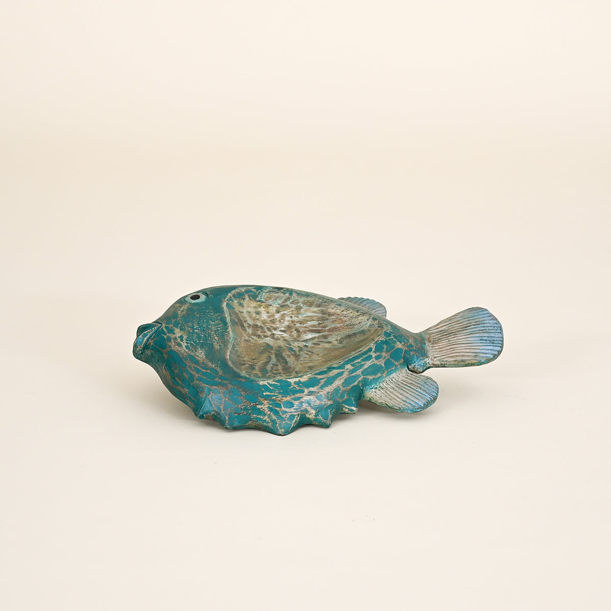 Wood Fish Dish, Blue and Green