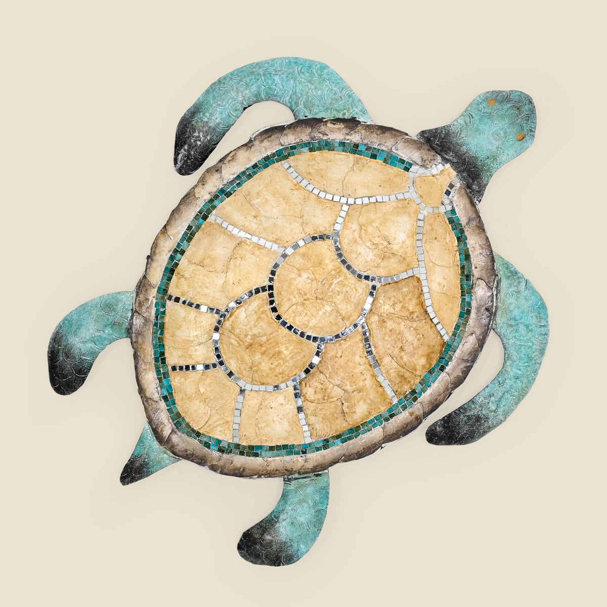 Iron Turtle Wall Hanging with Mosaic Highlights