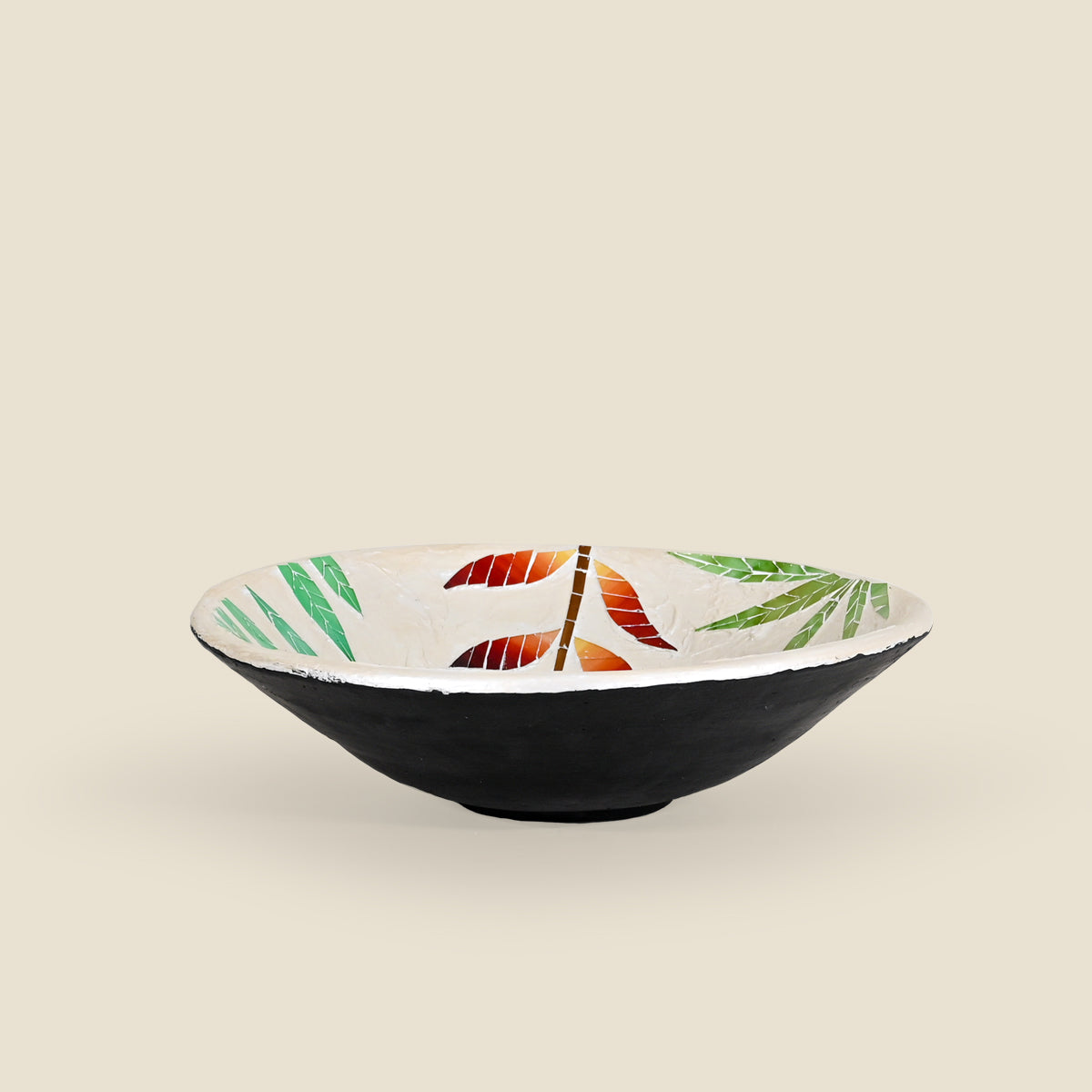 Terracotta Bowl with Mosaic Leaves, with Stand