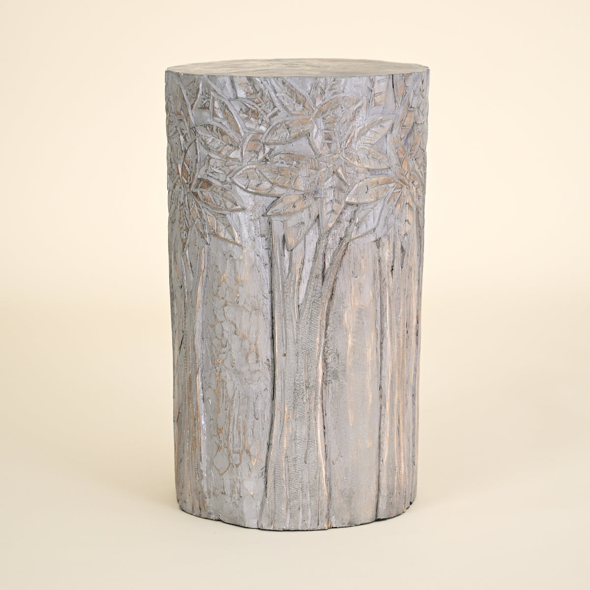 Wood Stool/Table, Carved Trees