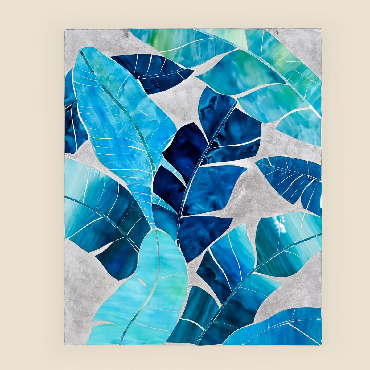 Blue Banana Leaf Mosaic Wall Hanging on Canvas