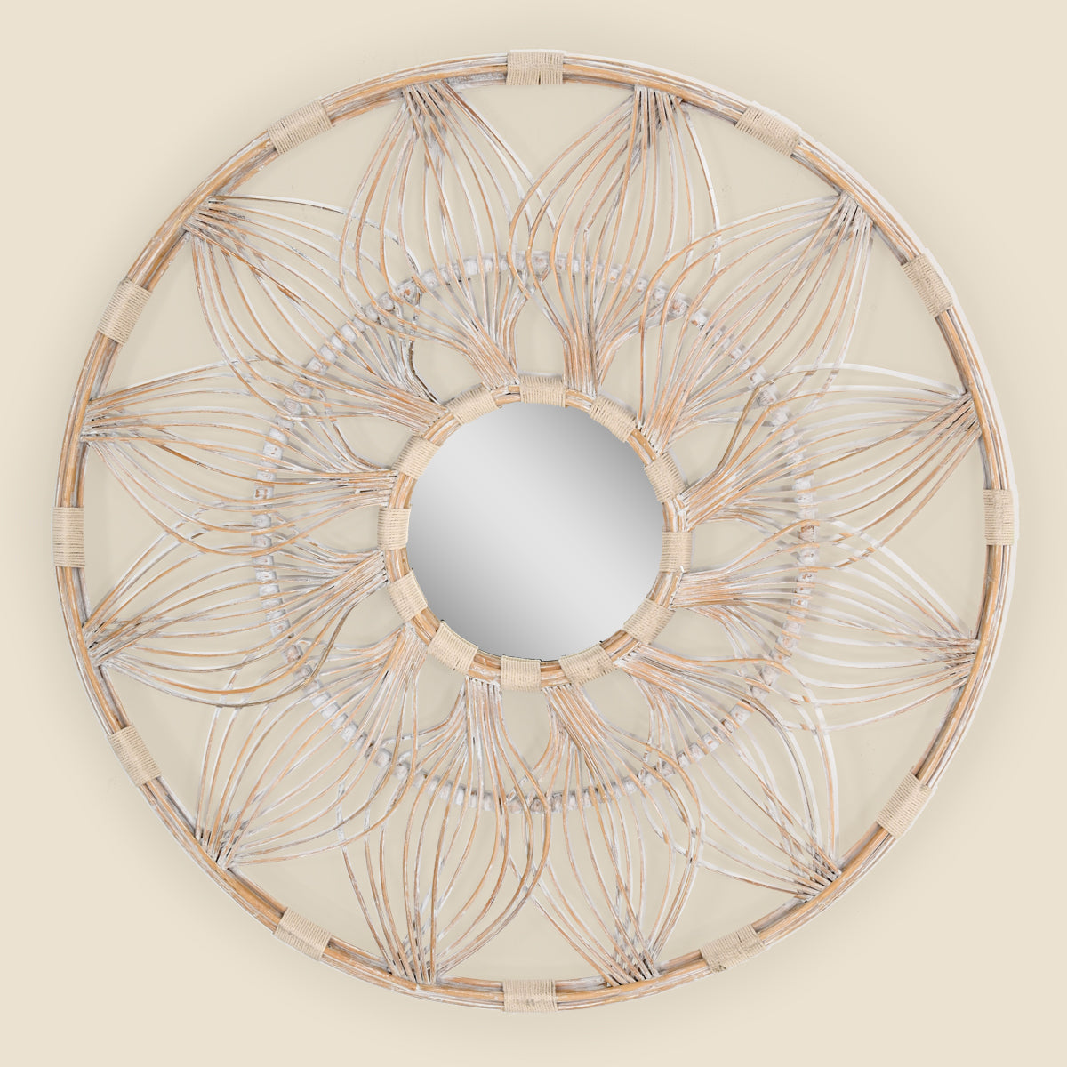 Rattan Frame Round Mirror