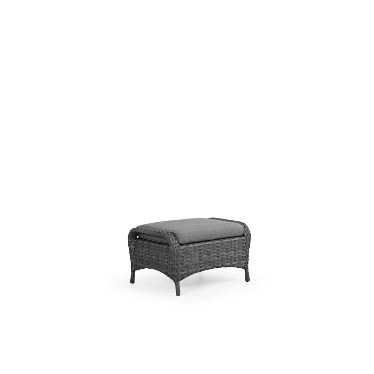 Outdoor woven rectangle ottoman with grey cushion