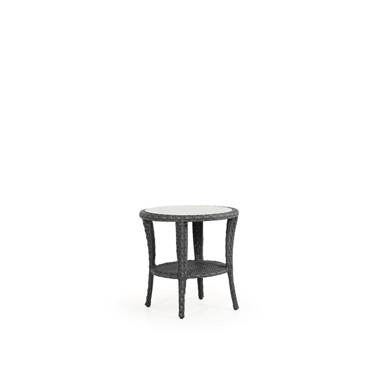 Outdoor woven round tea table with glass top