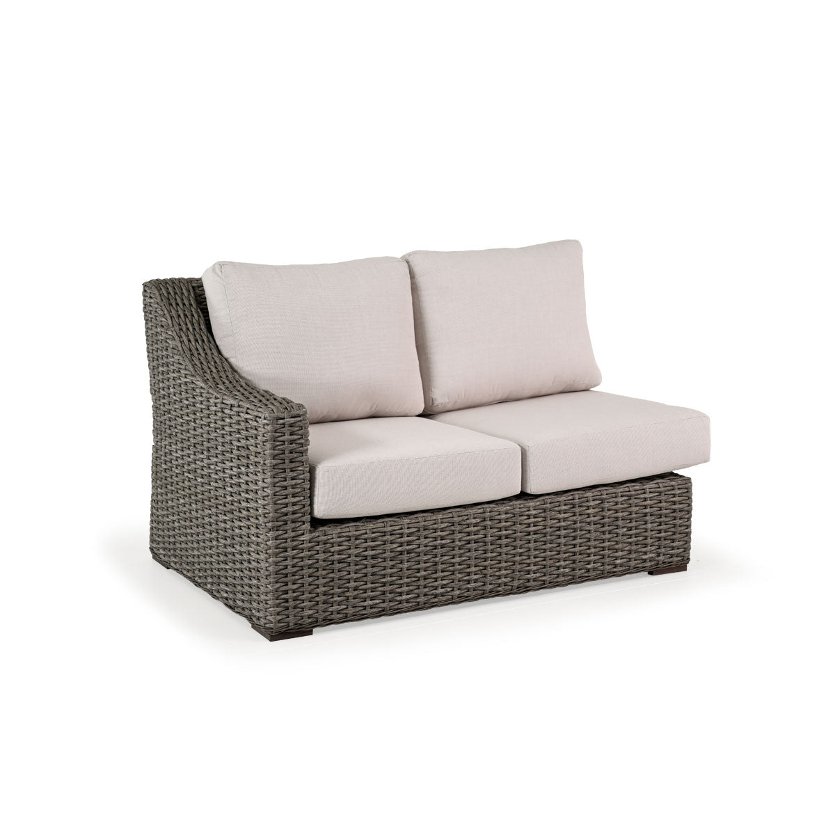 Outdoor Woven Left Facing Arm Loveseat with two seat cushions and two back cushions.