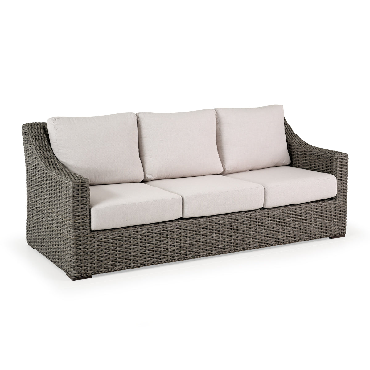 Outdoor Woven Sofa with three seat cushions and three back cushions.