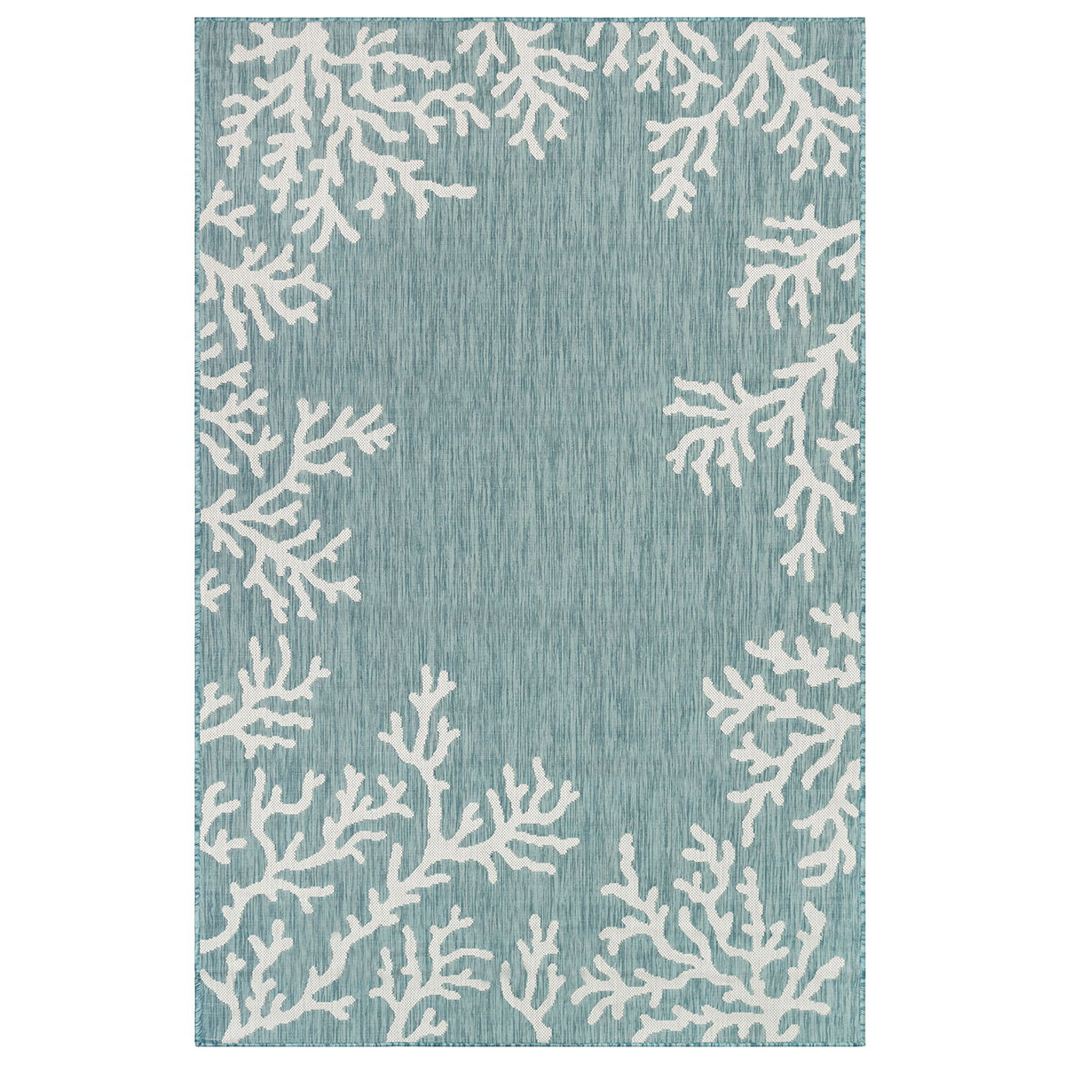 Carmel Indoor/Outdoor Aqua Coral Border Rug 58" x 90"