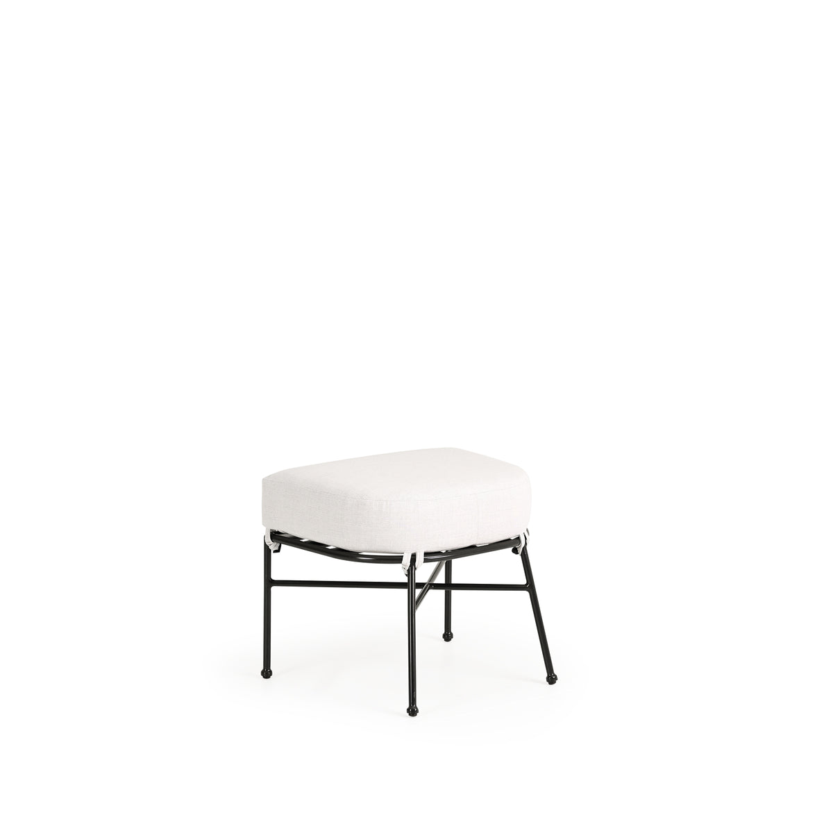 Outdoor aluminum ottoman with curved front and cushion