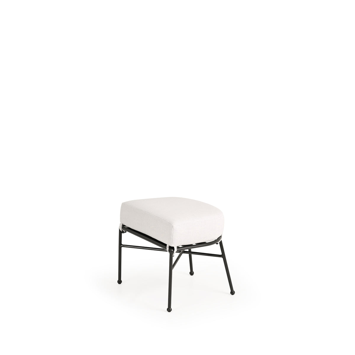 Outdoor aluminum ottoman with curved front and cushion