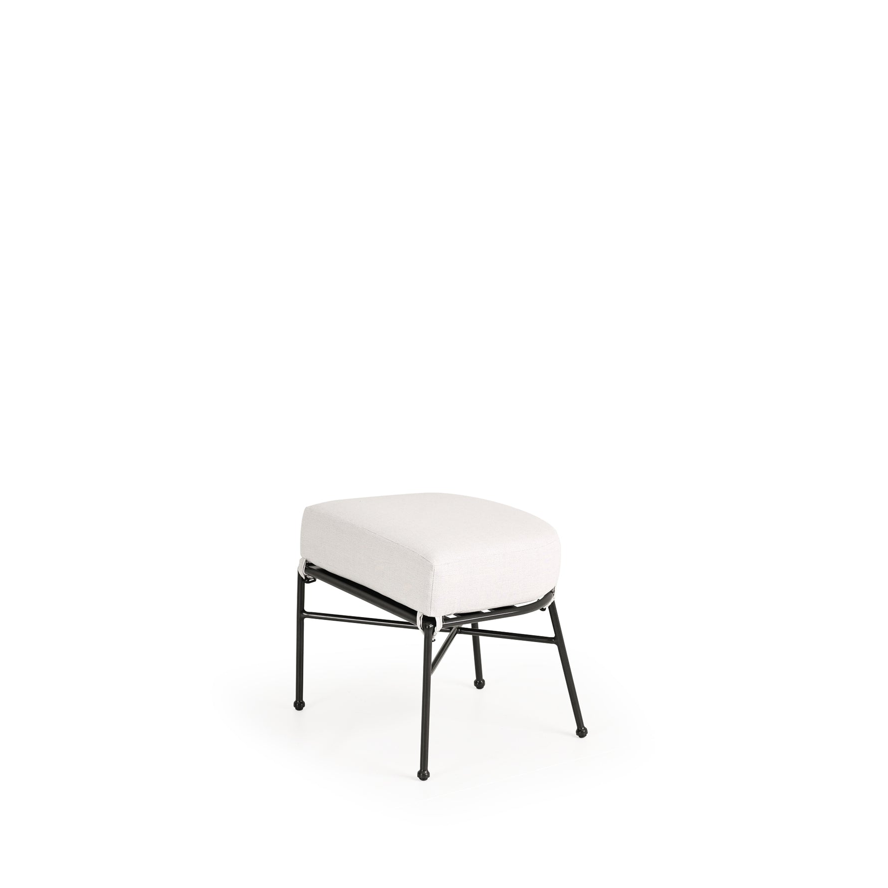 Outdoor aluminum ottoman with curved front and cushion