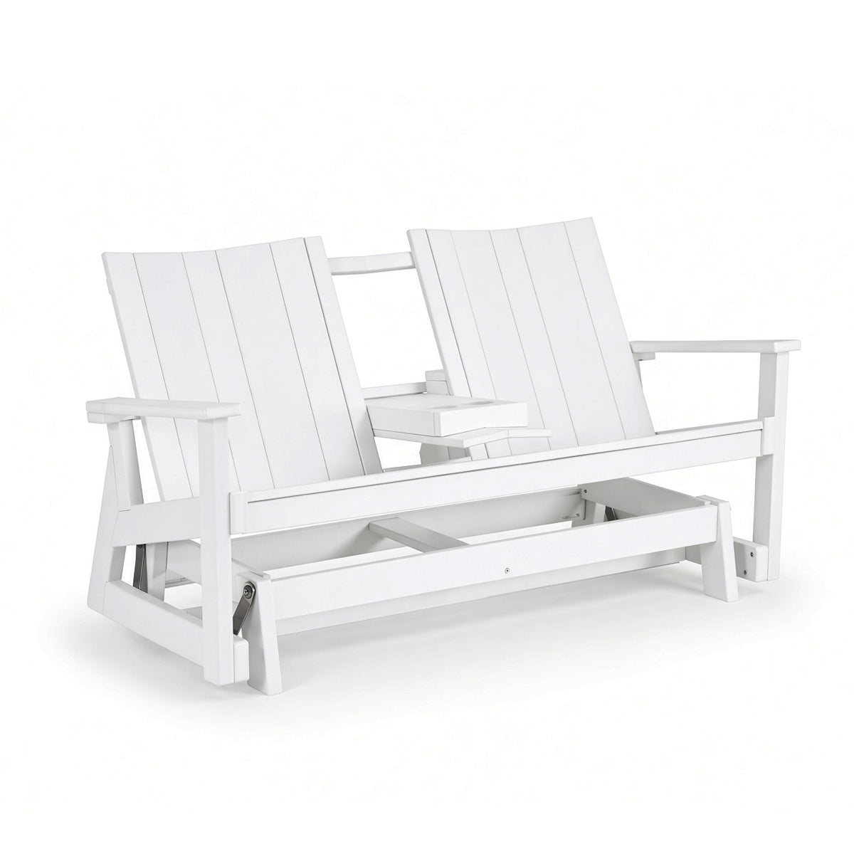 Simplicity Poly Lumber Double Glider with Fold Down Cup Holder