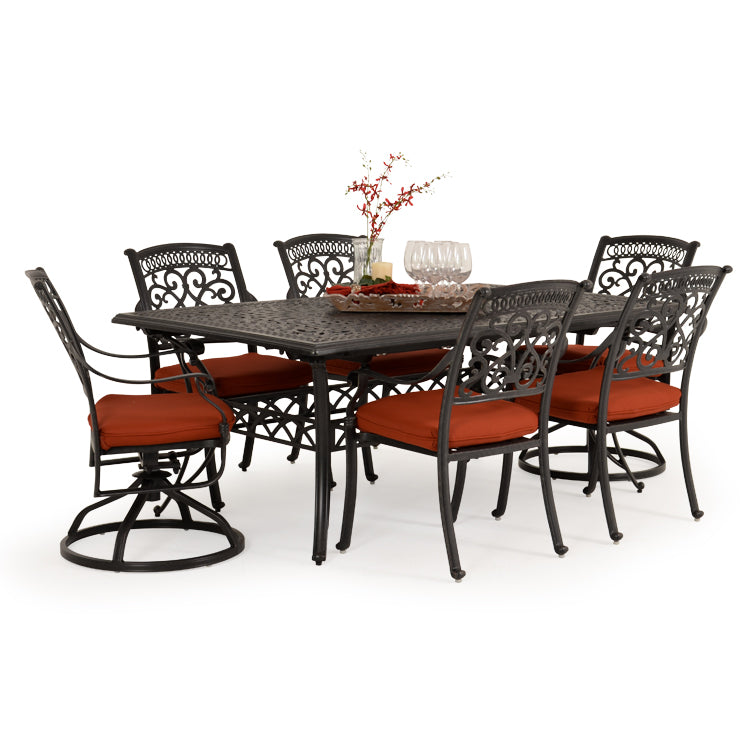 Charleston Outdoor Cast Aluminum 7 Piece Mixed Rectangle Dining Set