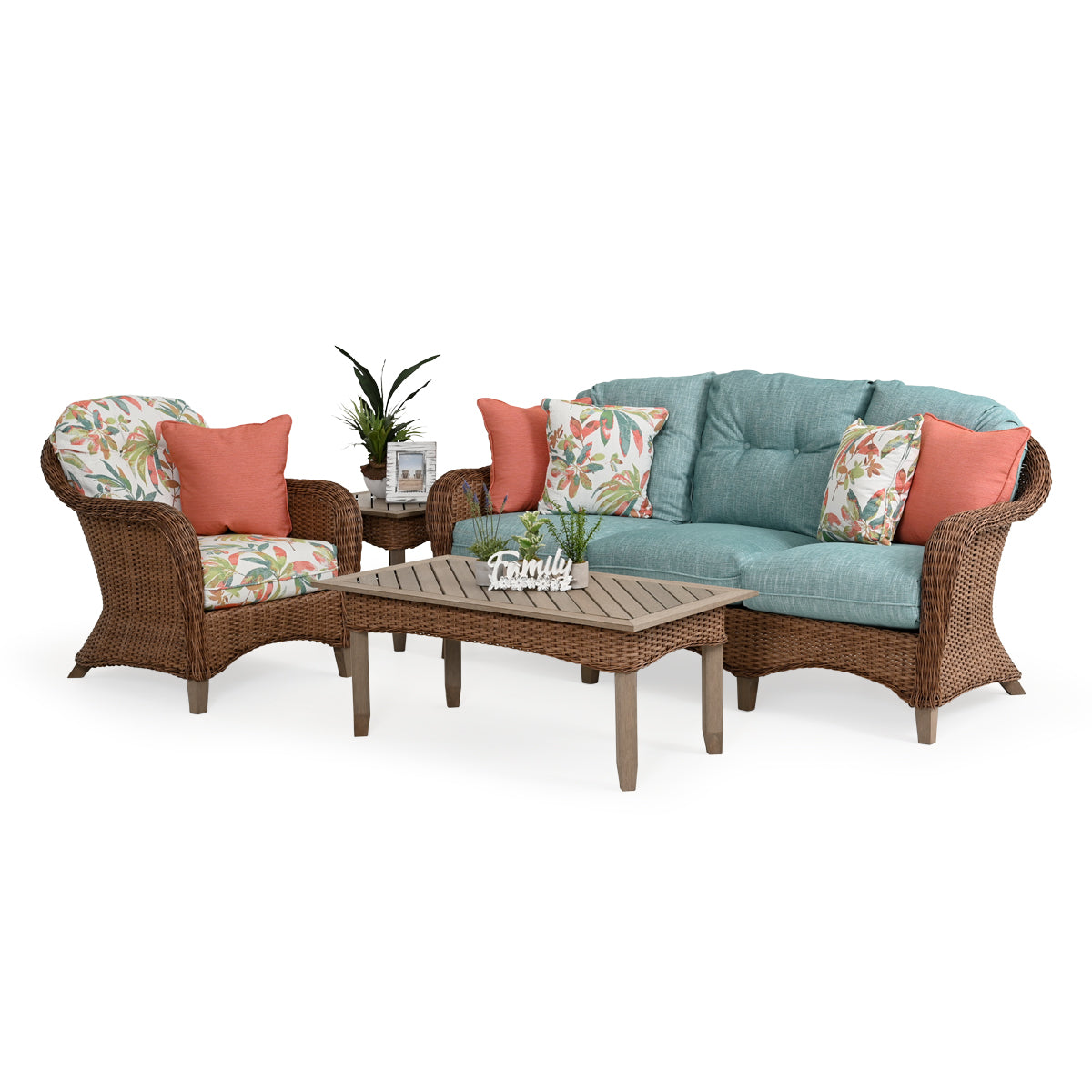 Sanibel Outdoor Wicker Cocktail Table in Weathered Teak Finish