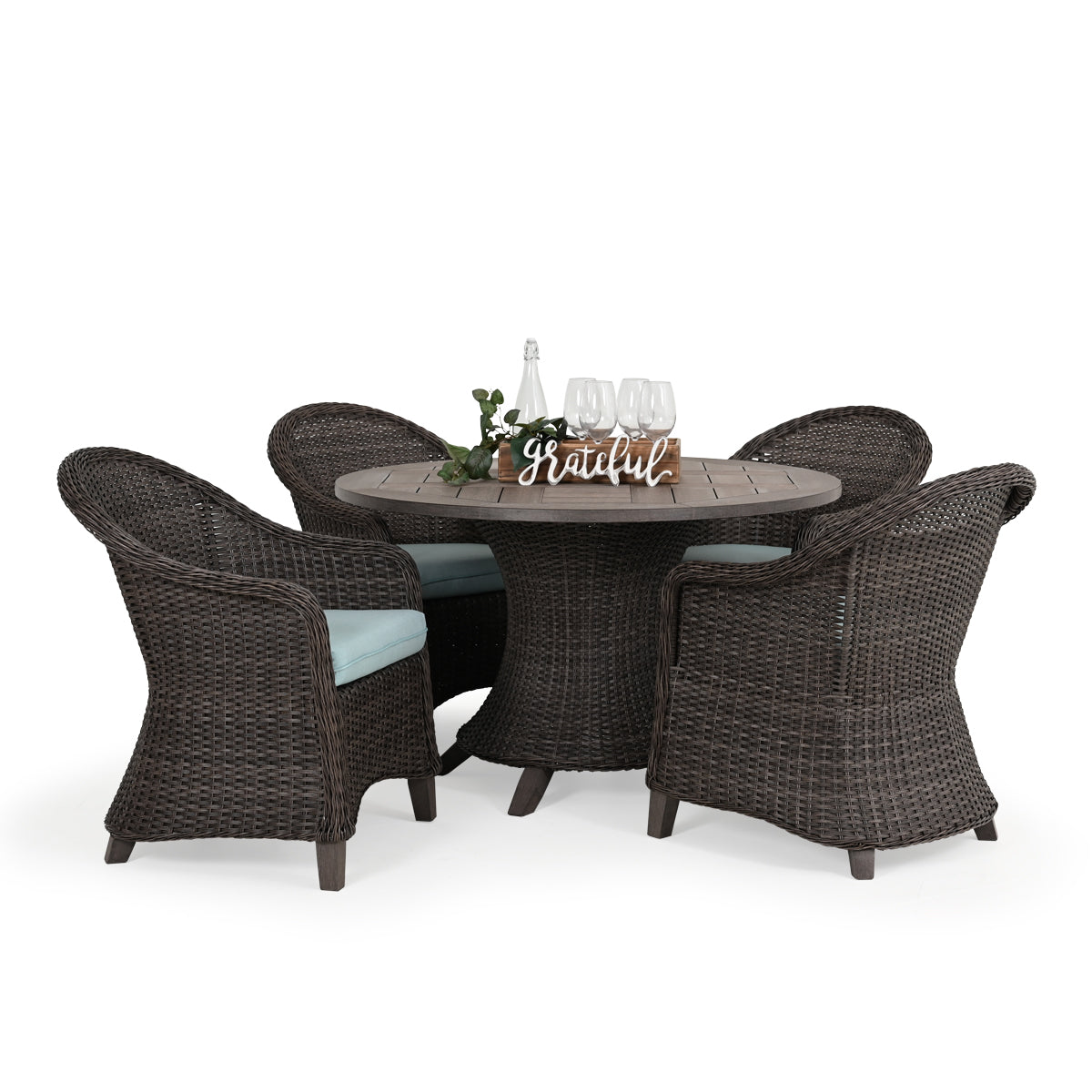 Sanibel Outdoor Wicker 5 Piece 48" Round Dining Set