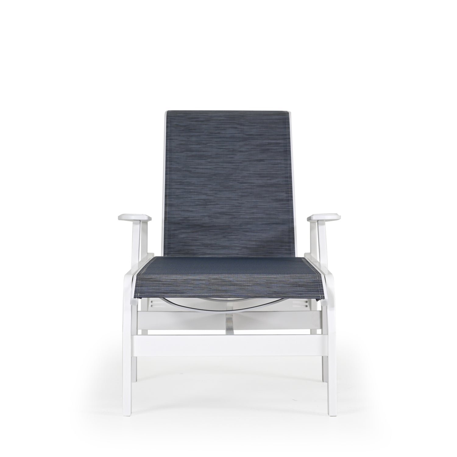 Front view of marine grade polymer and sling chaise lounge
