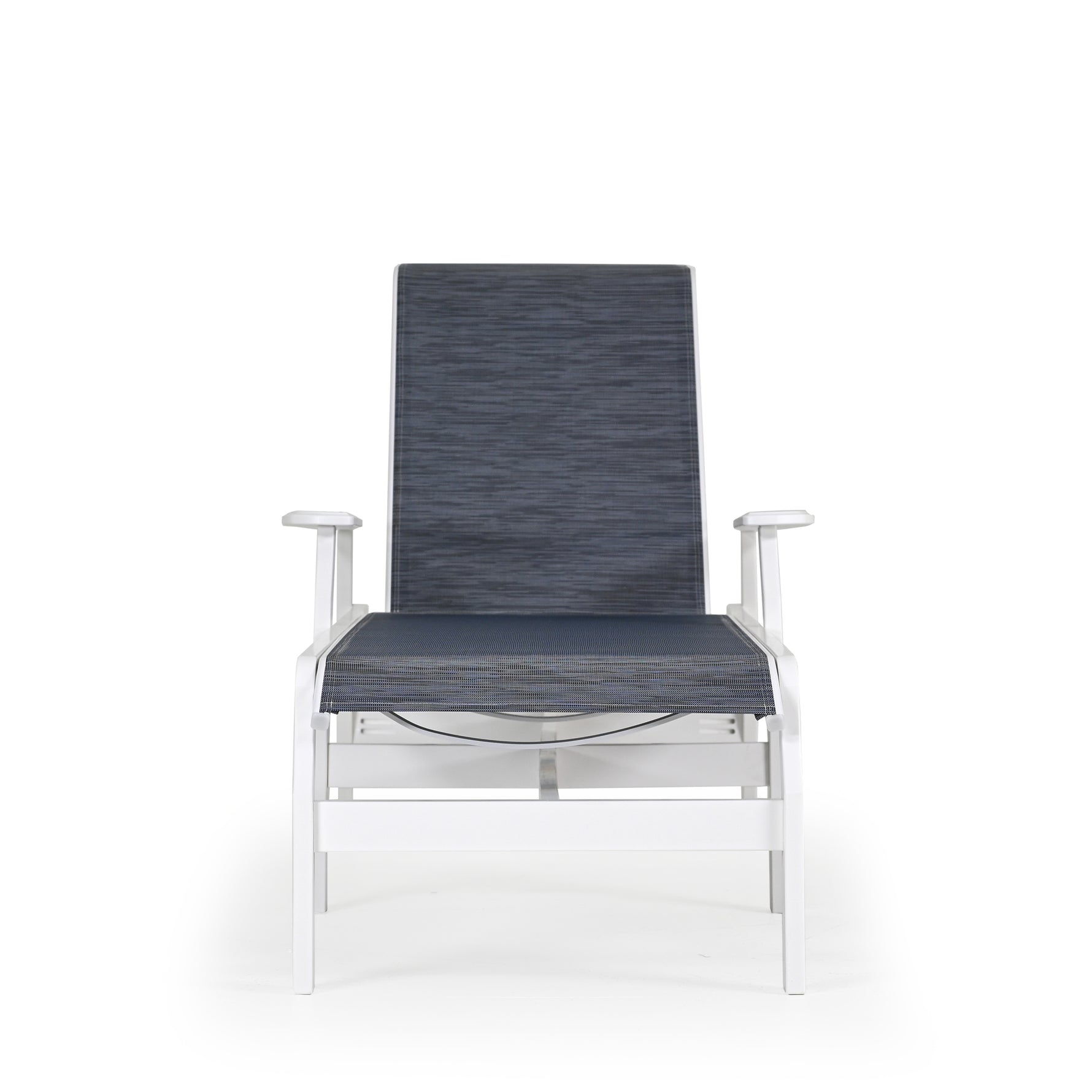 Front view of marine grade polymer and sling chaise lounge