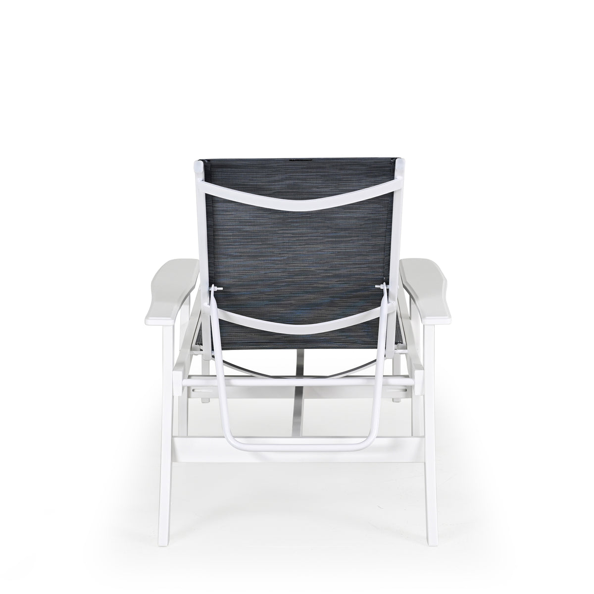 Back view of marine grade polymer and sling chaise lounge