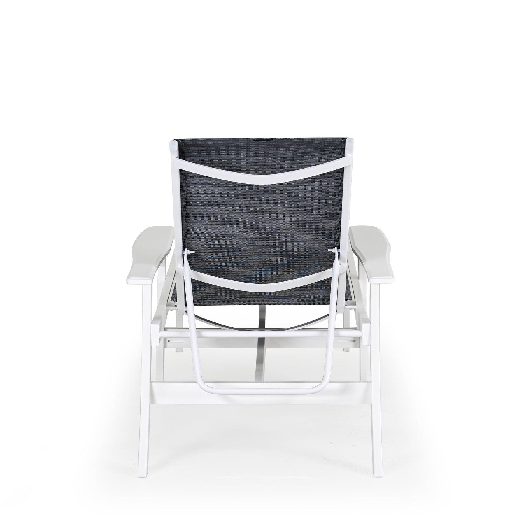 Back view of marine grade polymer and sling chaise lounge