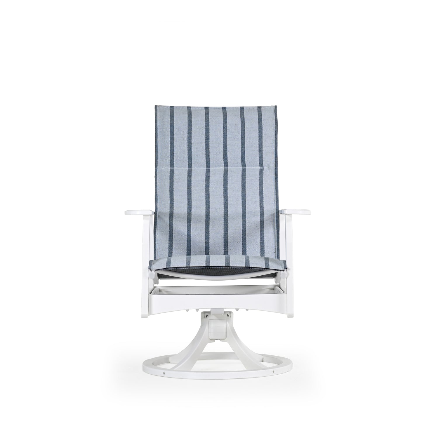 Front view of marine grade polymer and sling swivel tilt dining chair