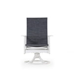 Front view of marine grade polymer and sling swivel tilt dining chair