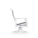 Side view of marine grade polymer and sling swivel tilt dining chair