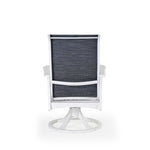 Back view of marine grade polymer and sling swivel tilt dining chair
