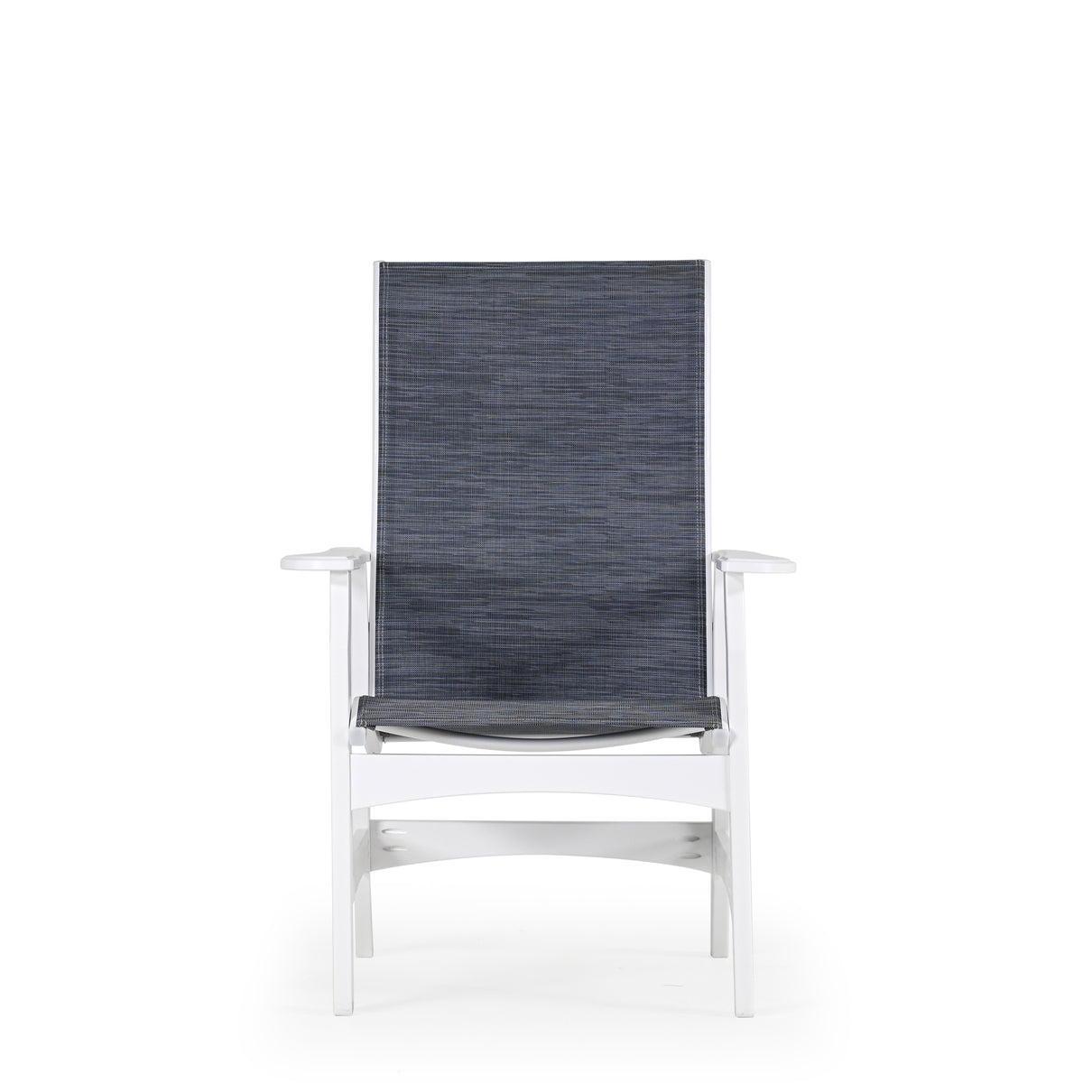 Front view of marine grade polymer and sling dining chair