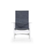 Front view of marine grade polymer and sling dining chair