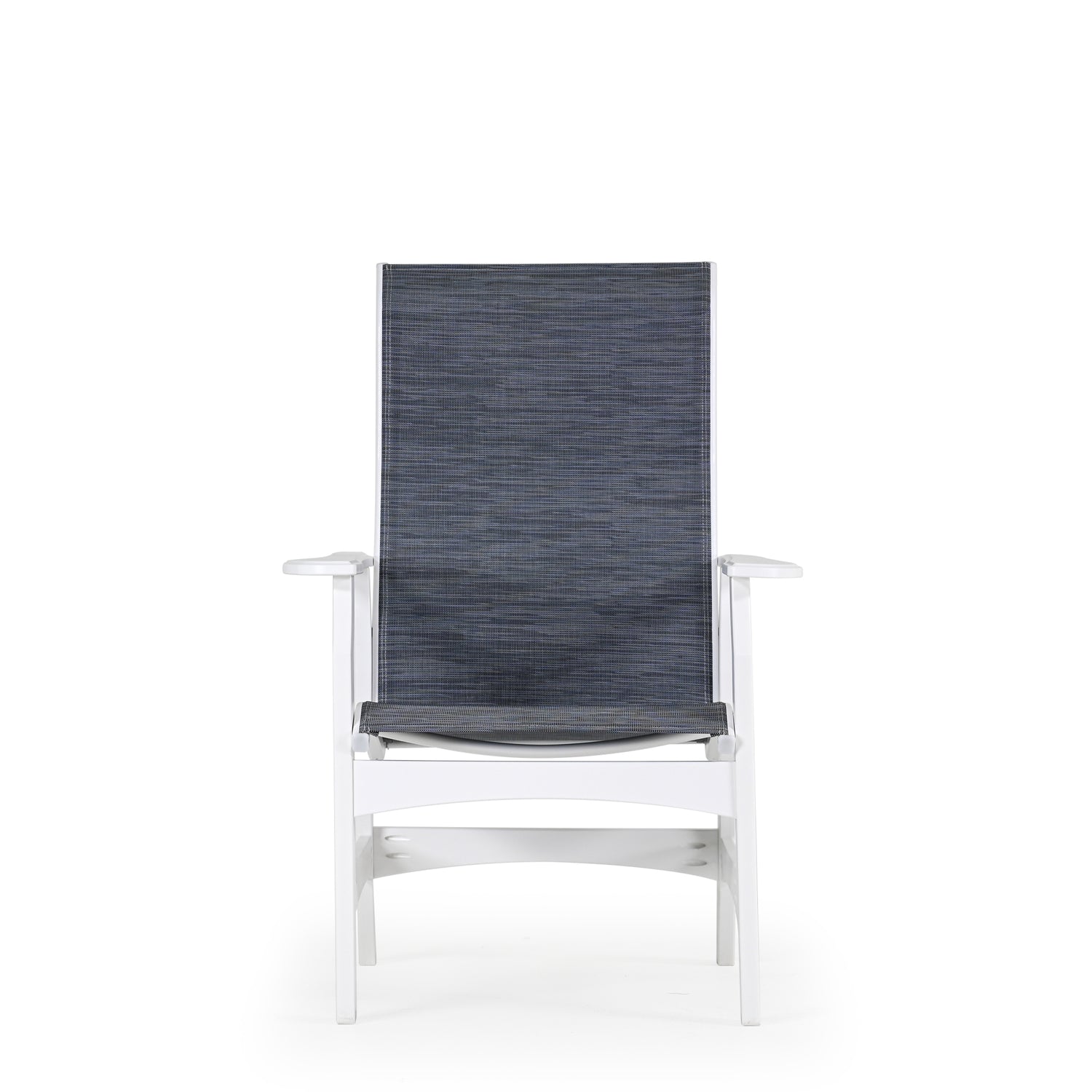 Front view of marine grade polymer and sling dining chair