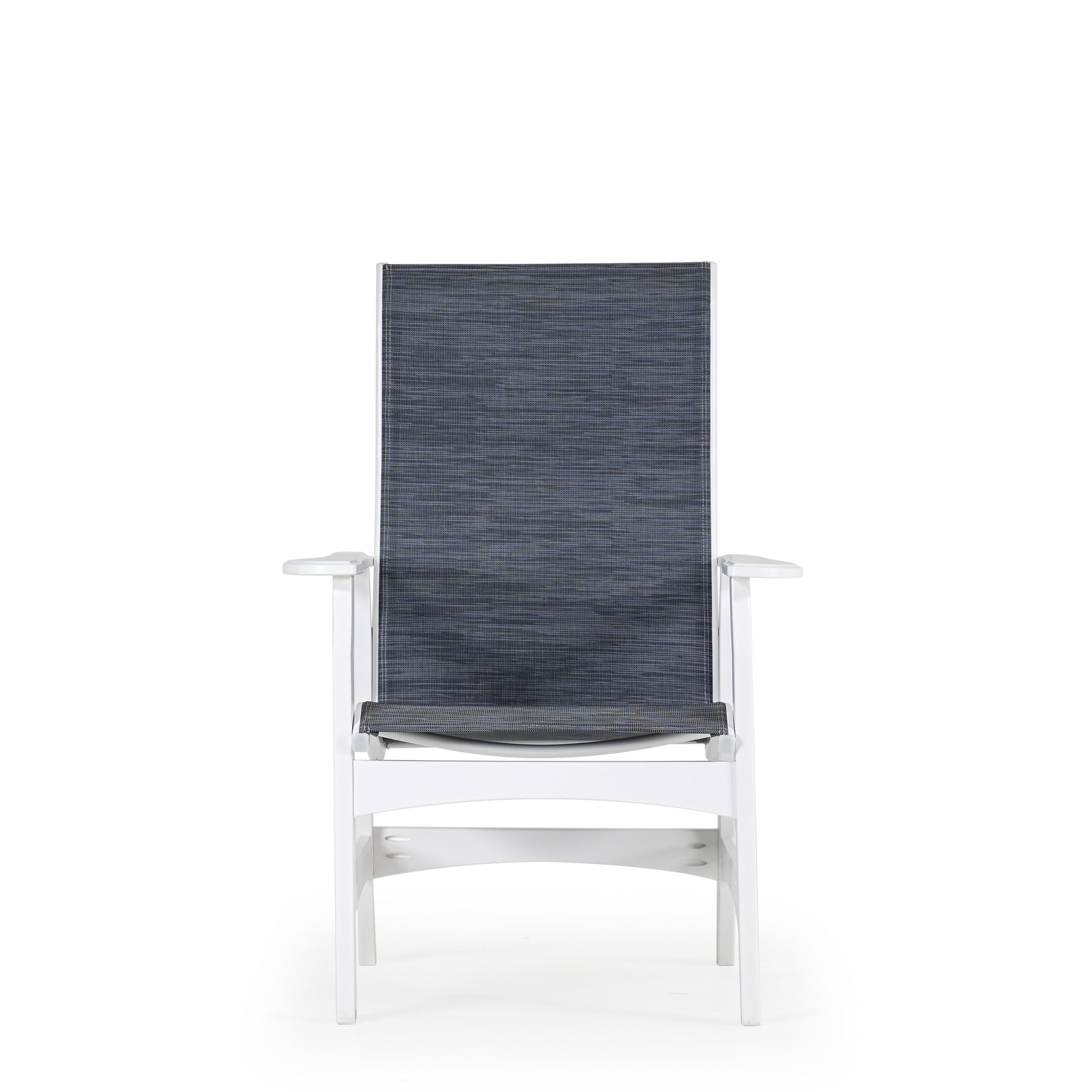 Front view of marine grade polymer and sling dining chair