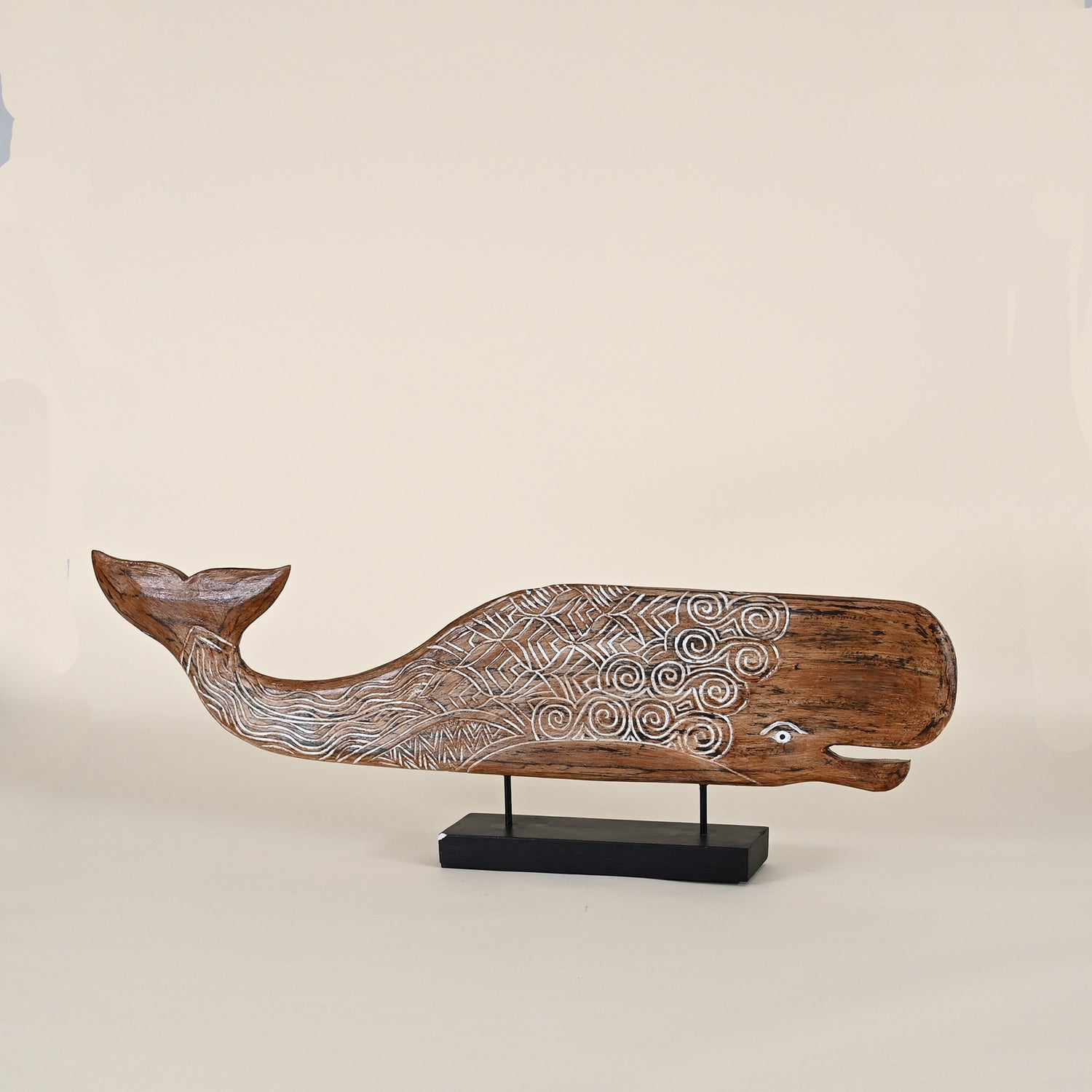 Dark Wood Whale on Black Base