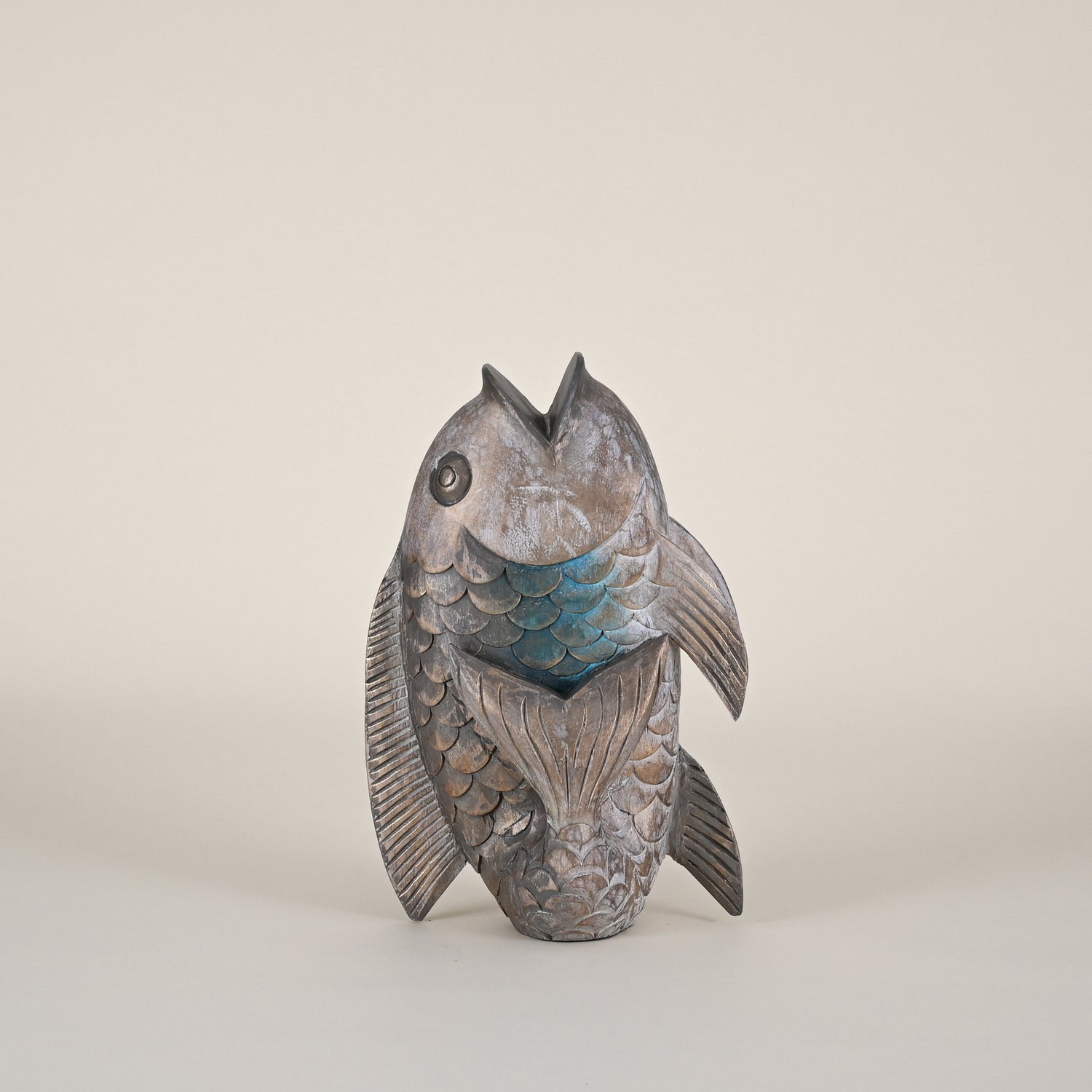 Wood Fish Standing Upright on Curved Tail