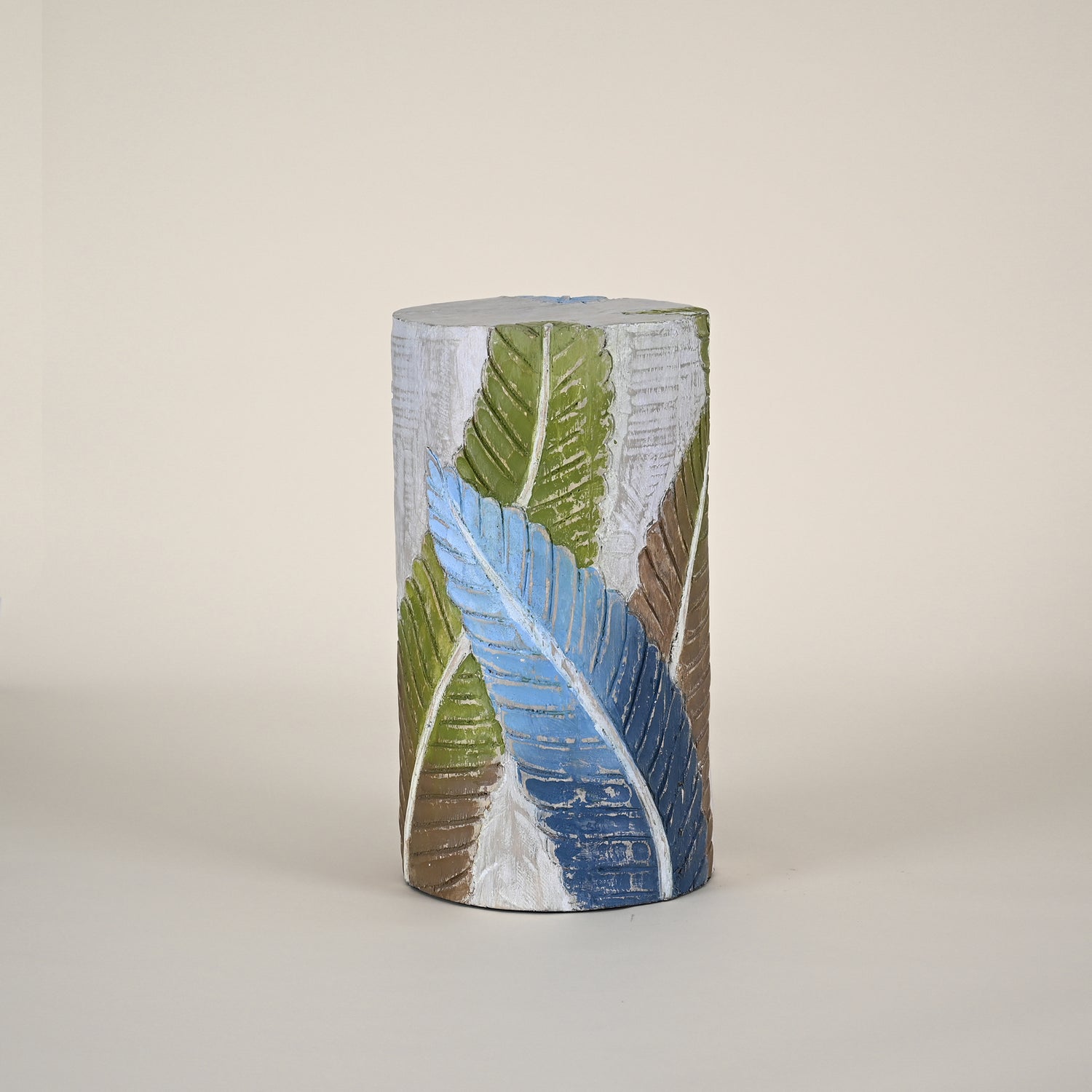 Blue, Green & Brown Palm Leaf Stool