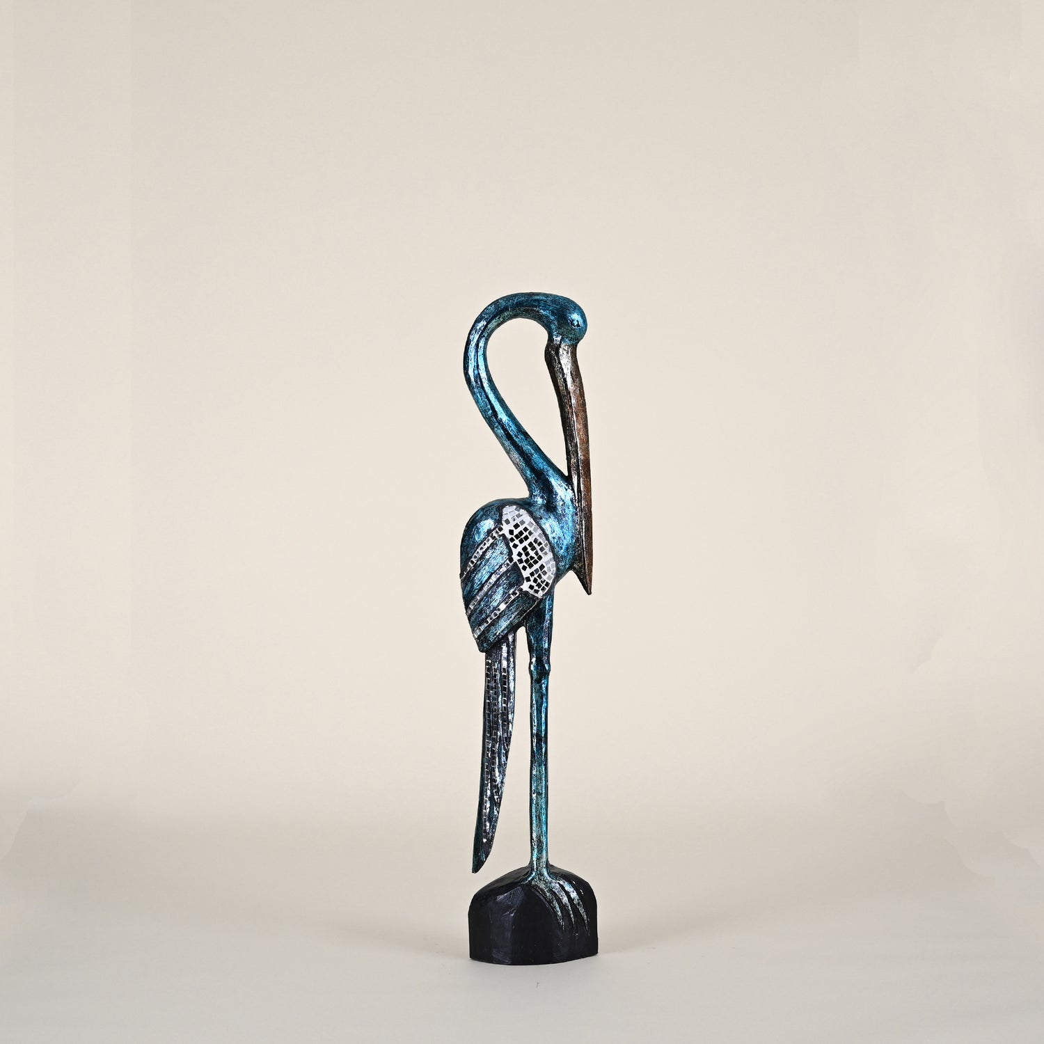 Medium Dark Teal, Black & White Bird on Black Base