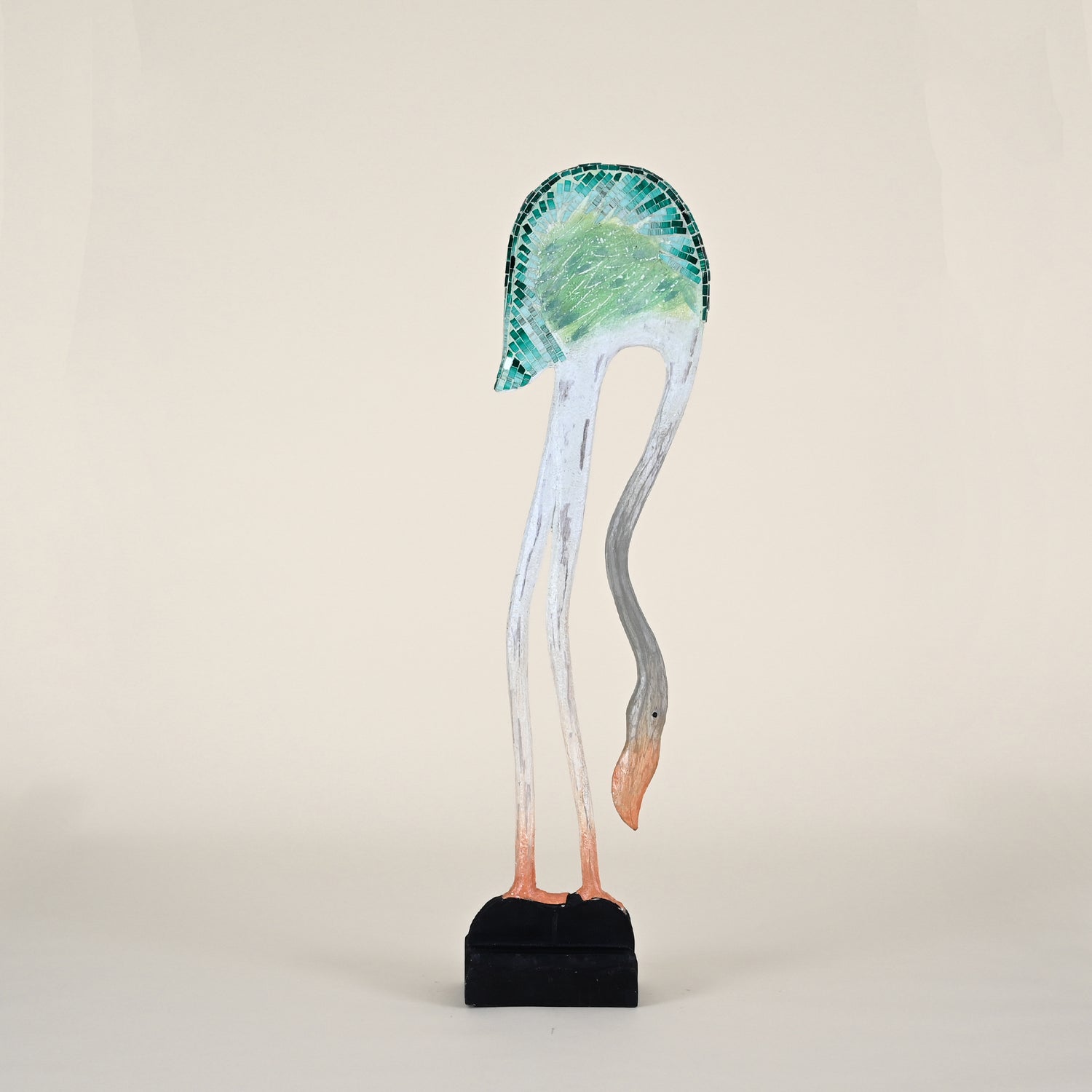 Tall Bird with Blue/Green Back with Head Down on Black Stand