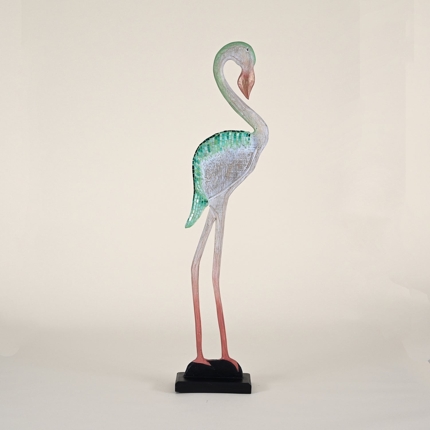 Tall Bird with Blue/Green Back with Head Up on Black Stand