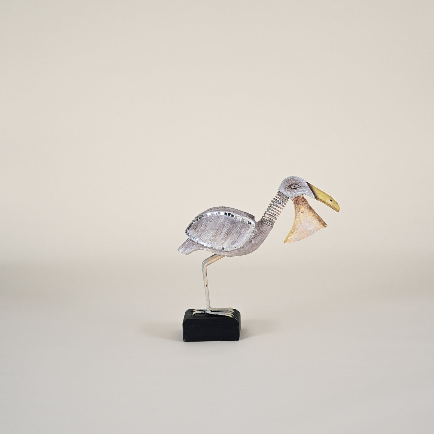 Pelican with Beak Open on Black Stand