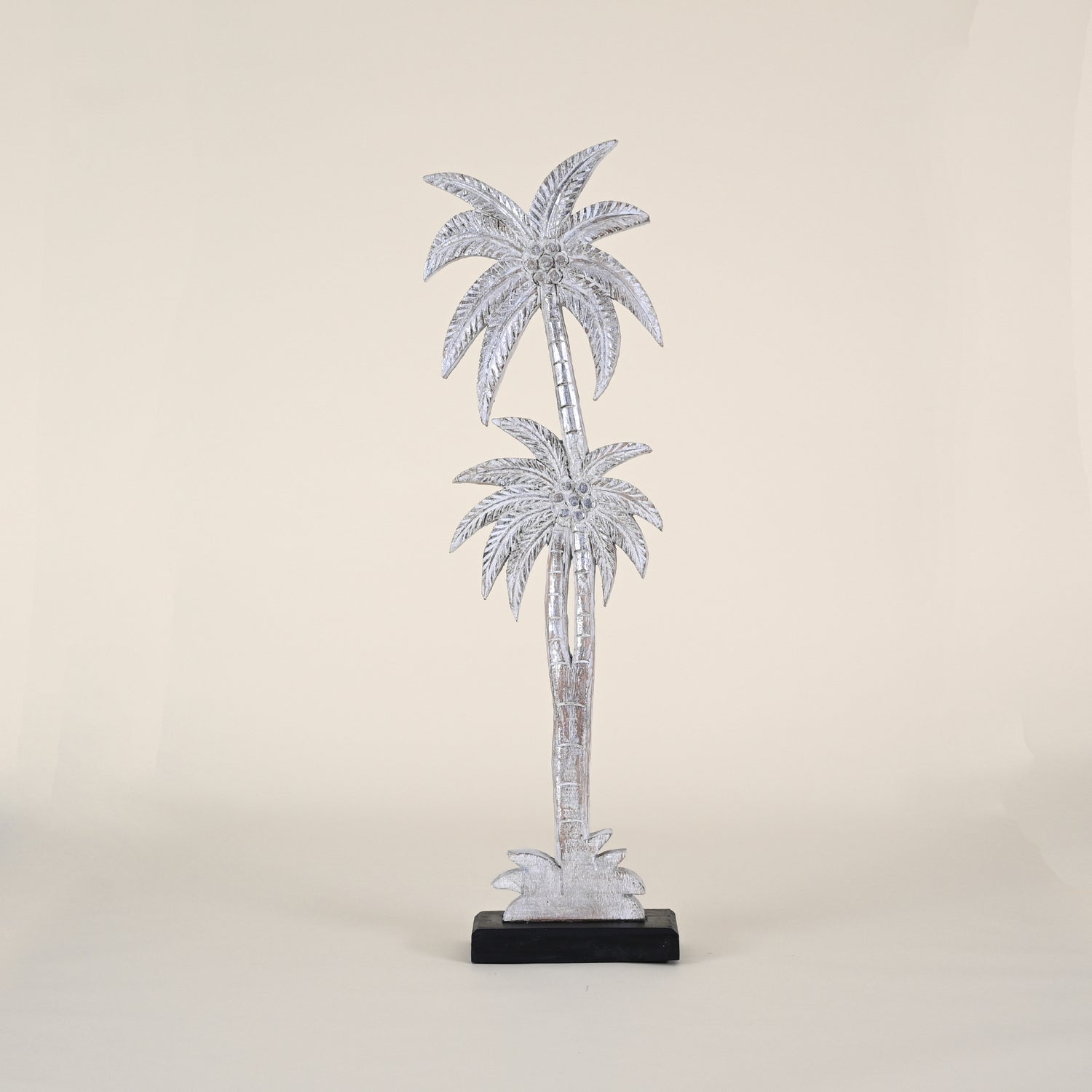 Two White Palm Trees on Black Stand