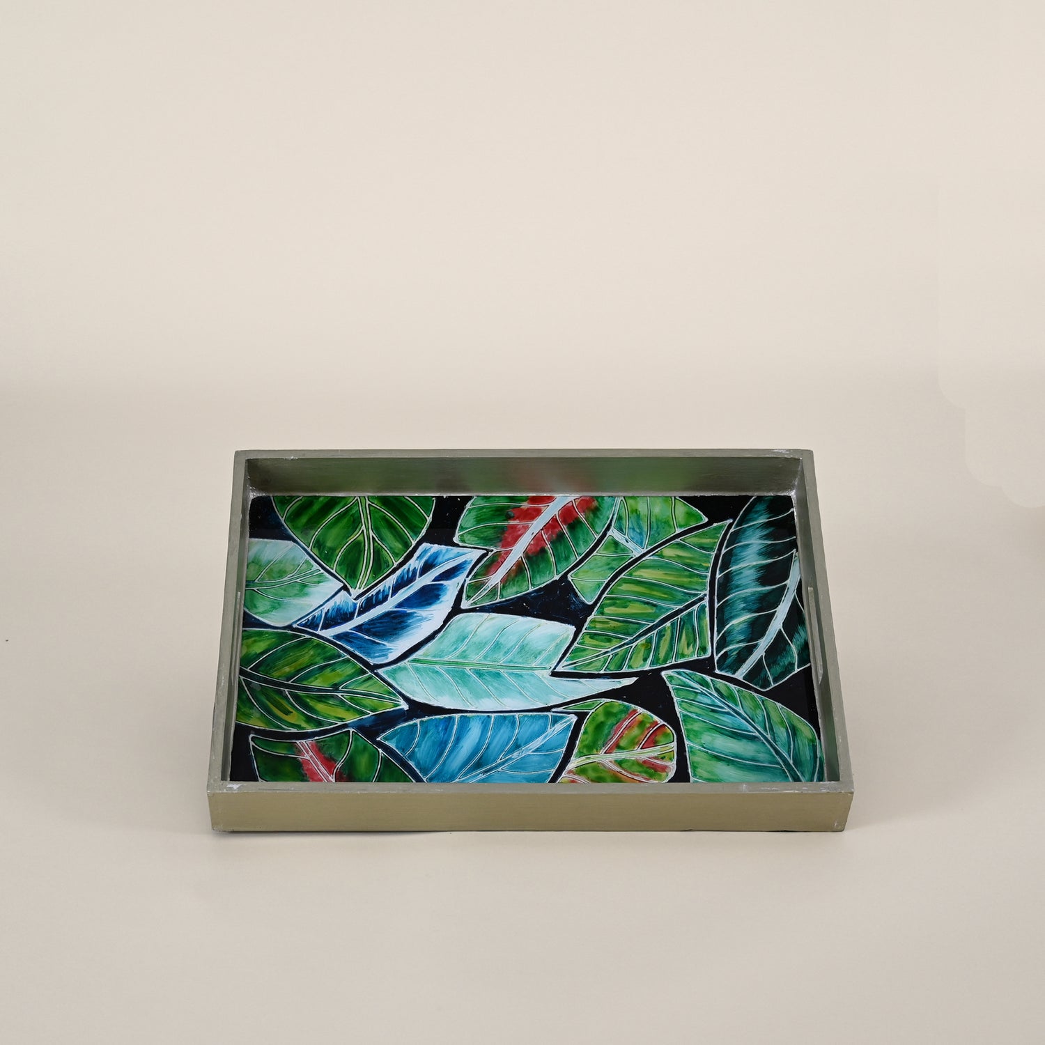 Mosaic Tray with Colorful Palm Leaves