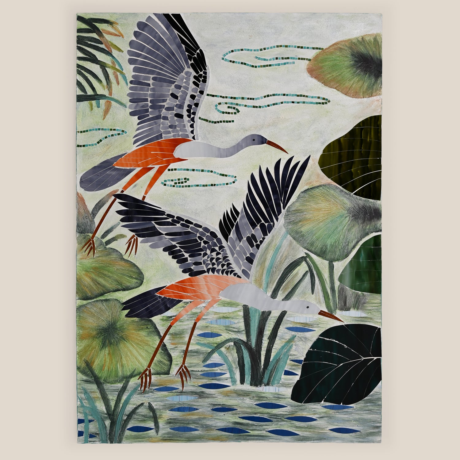 Mosaic Wall Hanging of Birds over Water