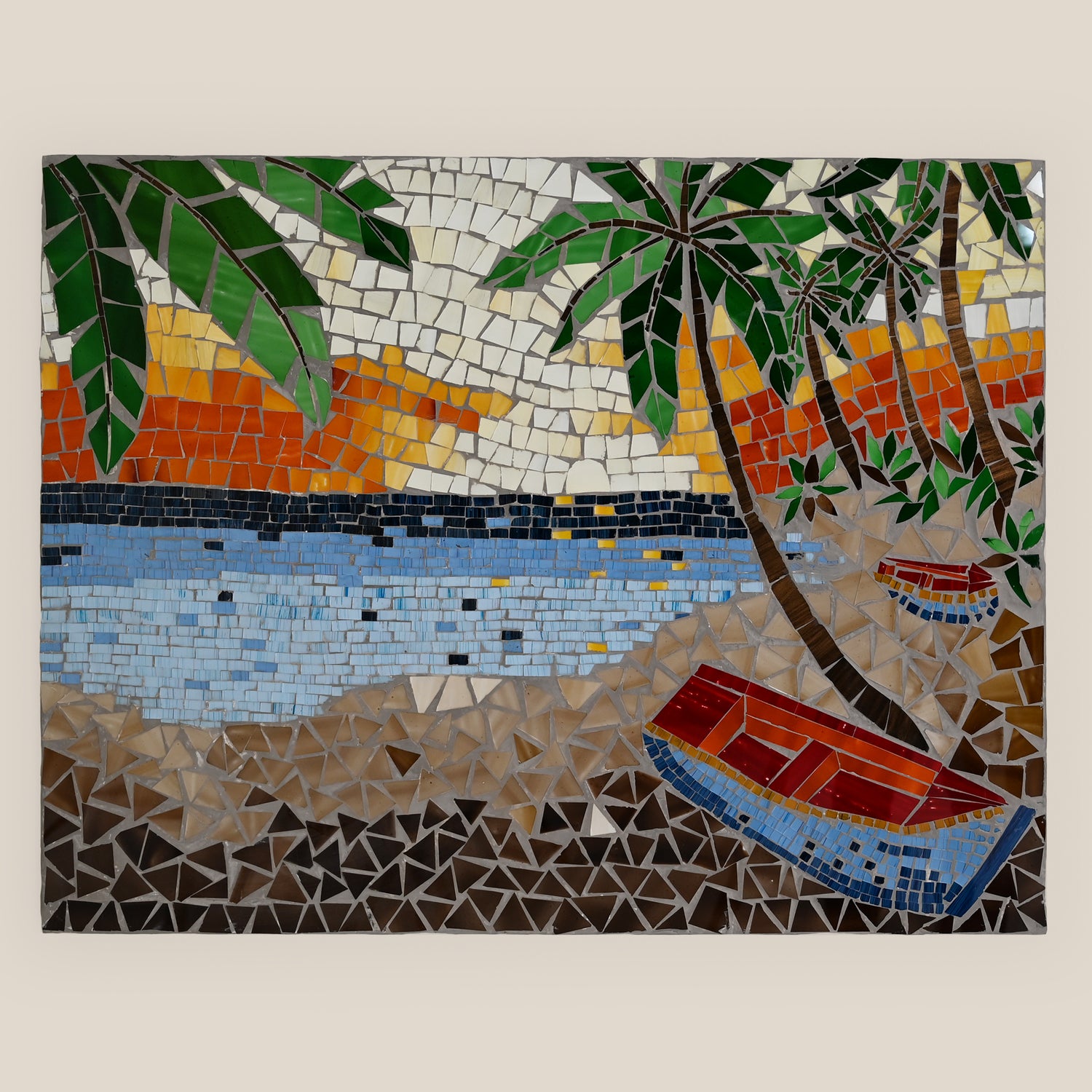 Mosaic Wall Hanging of Boat on Sand and Water
